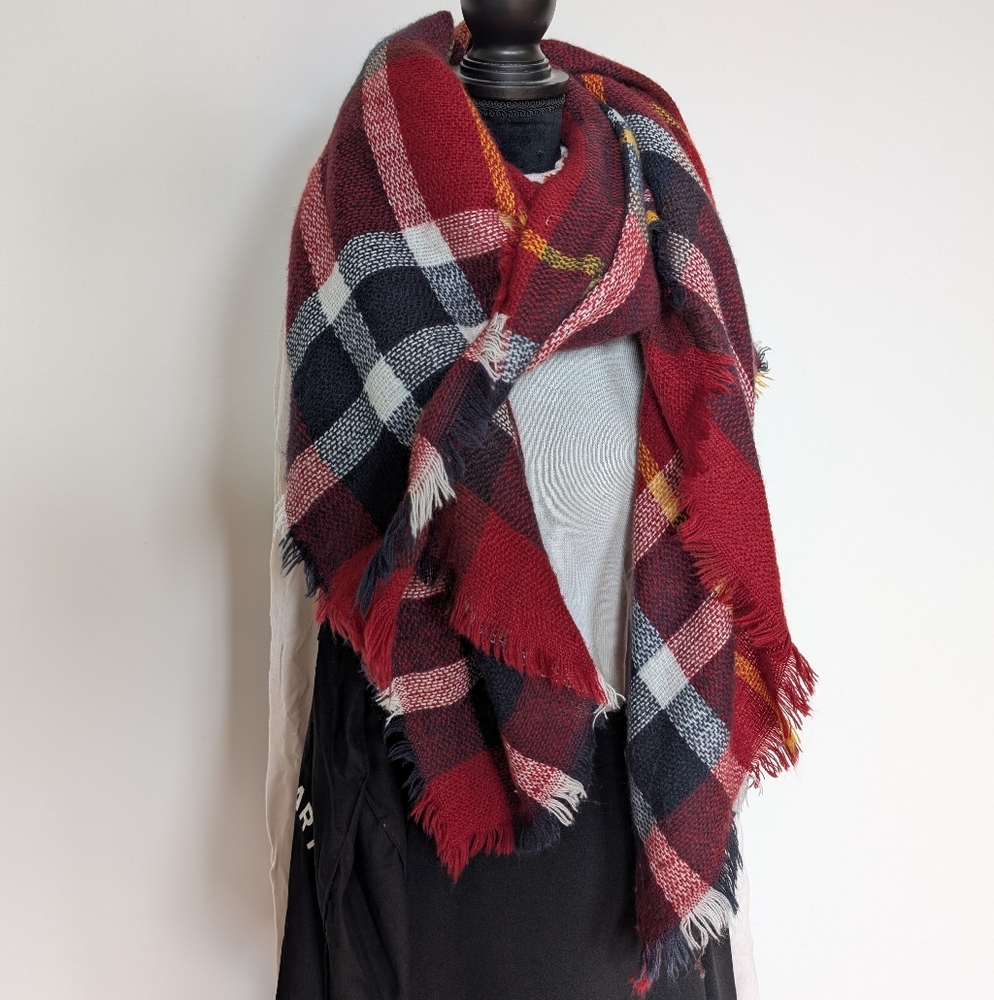 Big Cozy Red Plaid Scarf